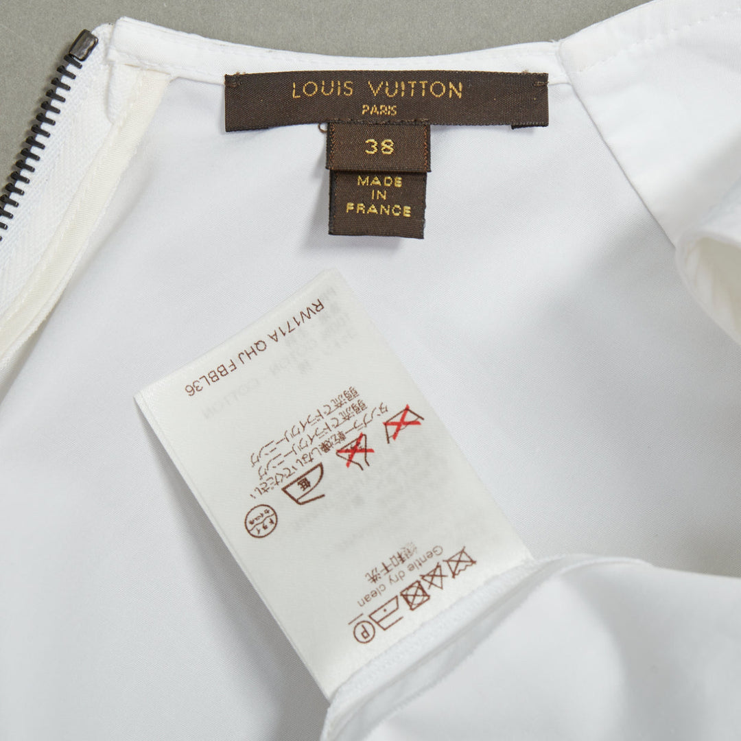 LOUIS VUITTON white poplin ruffle chest panel sleeveless top shirt FR38 M