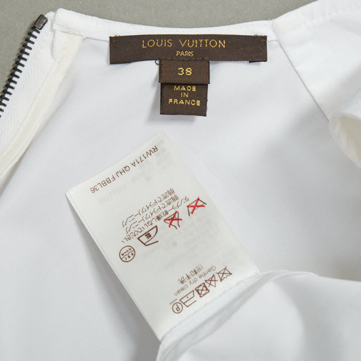 LOUIS VUITTON white poplin ruffle chest panel sleeveless top shirt FR38 M