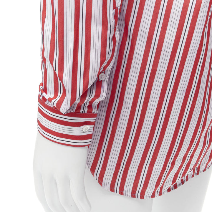 JIL SANDER 100% cotton red vertical stripes deconstructed placket shirt EU38 S