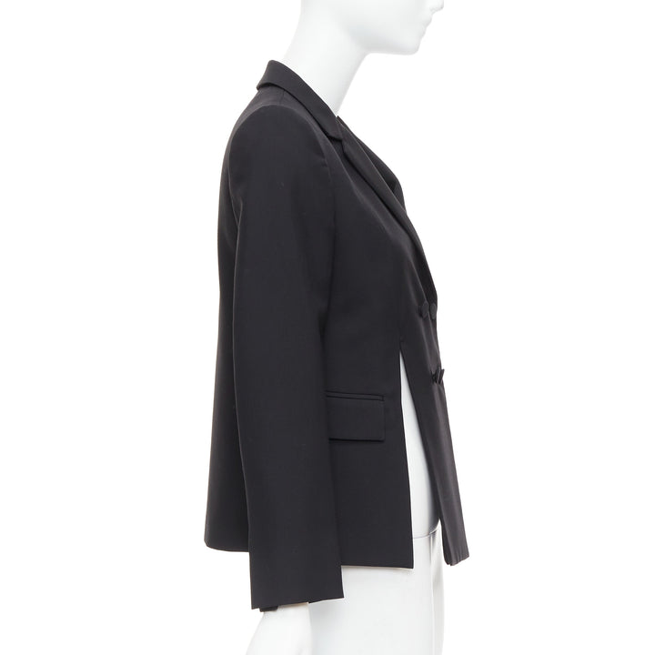 PORTS 1961 black wool silk slit front shoulder padded blazer IT40 S