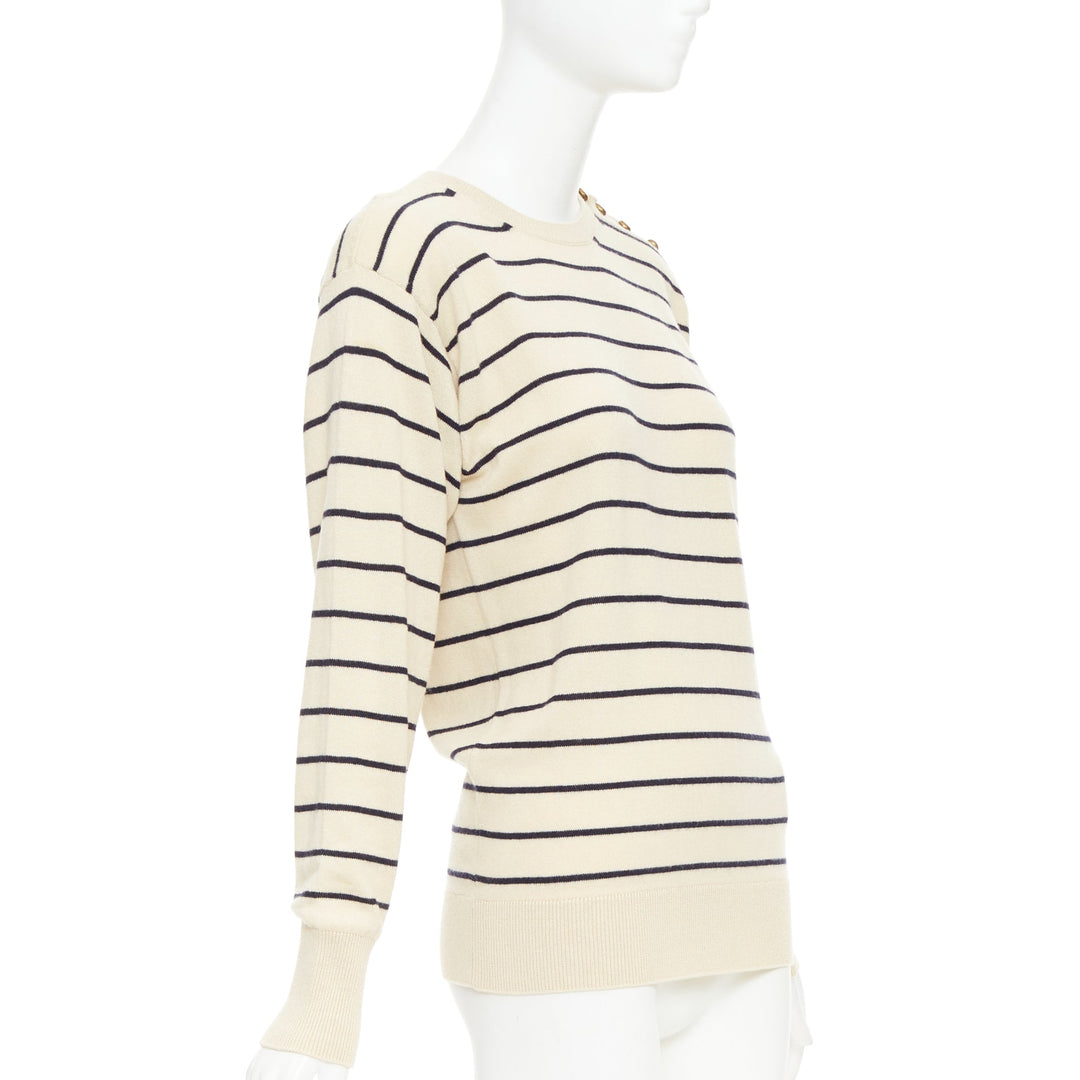 MONCLER Girocollo Tricot cream black wool cotton cashmere striped sweater XXS