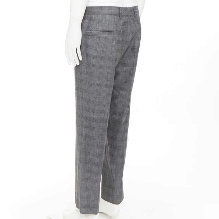 VERSACE grey wool silk checkered straight leg trousers IT50 L