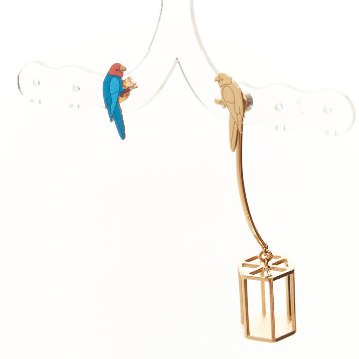 rare CELINE 2017 Phoebe Philo Animalerie Birdcage asymmetric drop stud earring