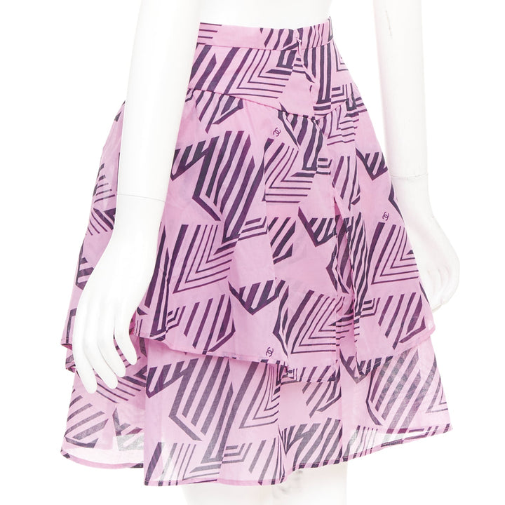 CHANEL 2023 Coco Beach pink cc interlocking geometric star graphic skirt FR34
