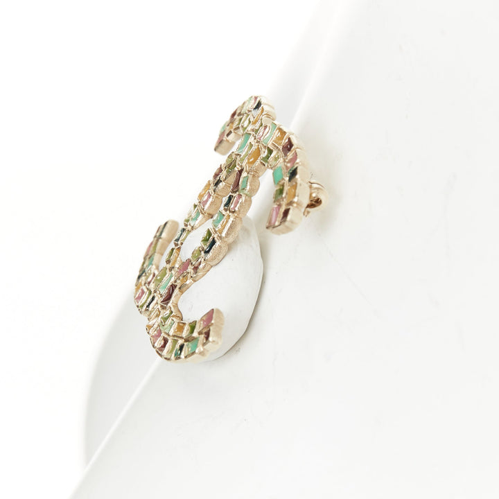 CHANEL 09C enamel mosaic multicolor pebble interlocking CC pin brooch