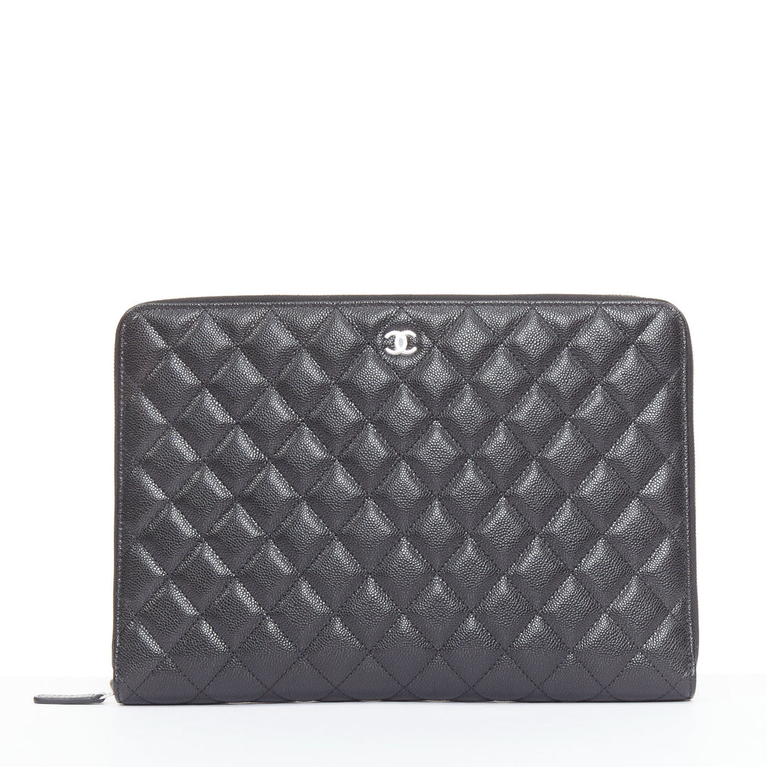 CHANEL 2024 Portfolio Case black diamond quilt leather CC document travel case