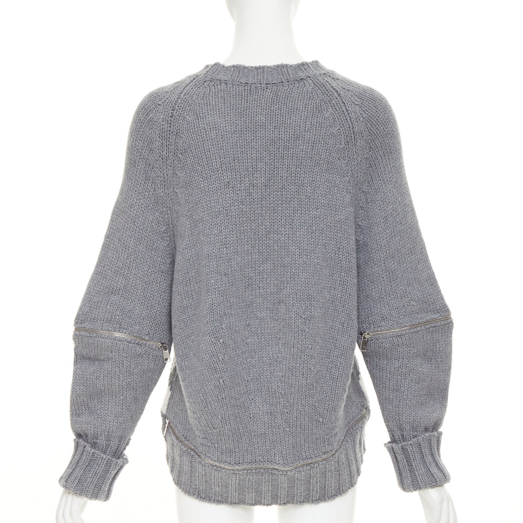 ALEXANDER MCQUEEN 2017 grey wool argyle intarsia zipper trim high low sweater S