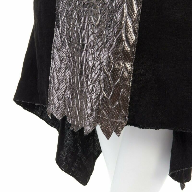 SIMONA TAGLIAFERRI black silver scaled leather back draped linen vest M