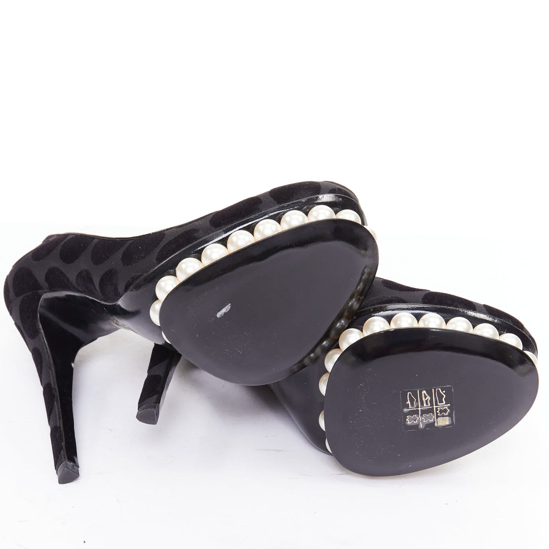 NICHOLAS KIRKWOOD Casati black velvet polka dot pearl platform pumps EU37.5