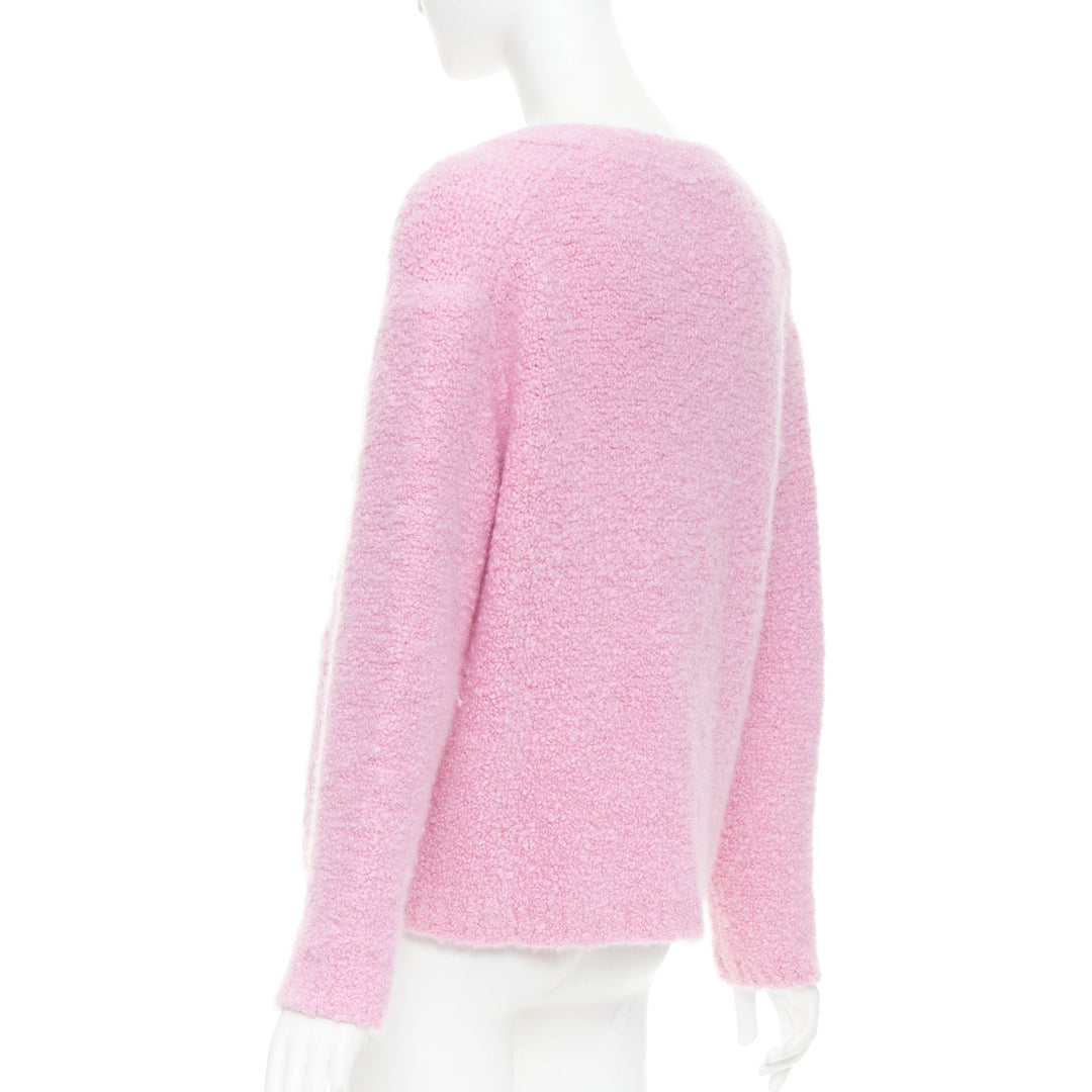 MIU MIU 2023 pink cashmere boucle logo gold button cardigan IT38 XS