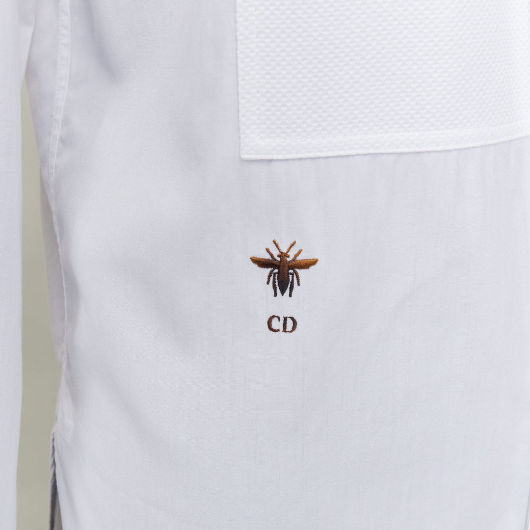 CHRISTIAN DIOR white cotton pique CD Bee embroidered dress shirt FR34 XS
