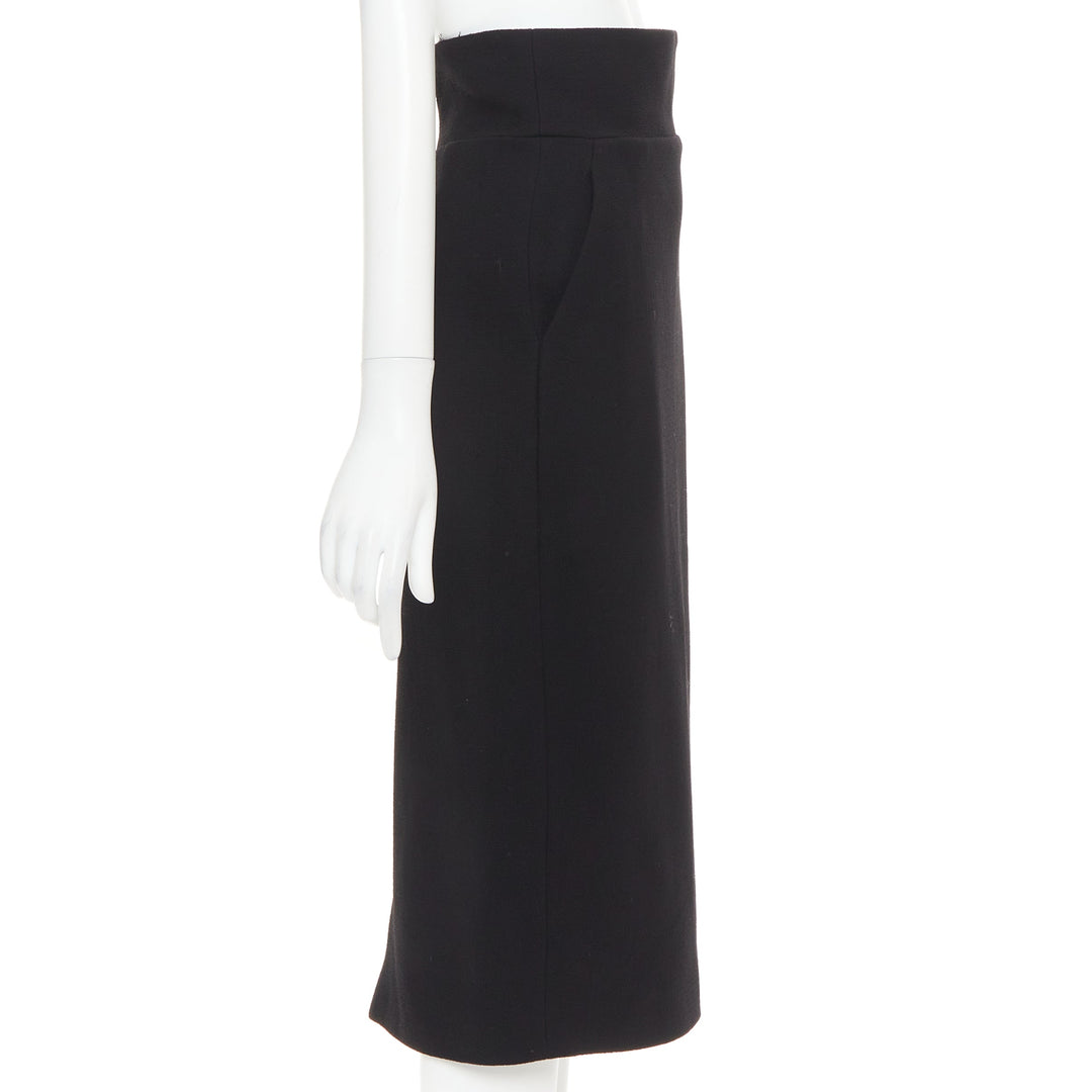 ALEXANDRE VAUTHIER black wool crepe high waisted back slit pencil skirt