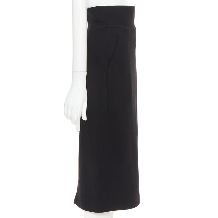 ALEXANDRE VAUTHIER black wool crepe high waisted back slit pencil skirt