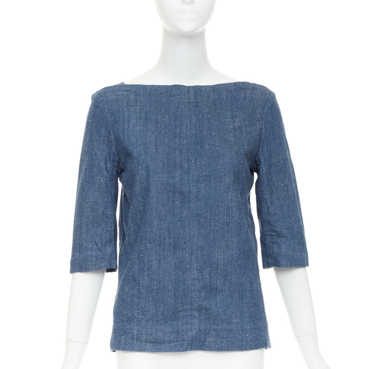 OLD CELINE 2011 Phoebe Philo blue denim bateau boat neck 3/4 sleeve top FR40 S