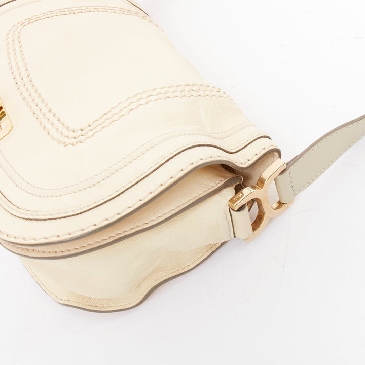 CHLOE Marcie Lock beige leather gold hardware half saddle crossbody bag