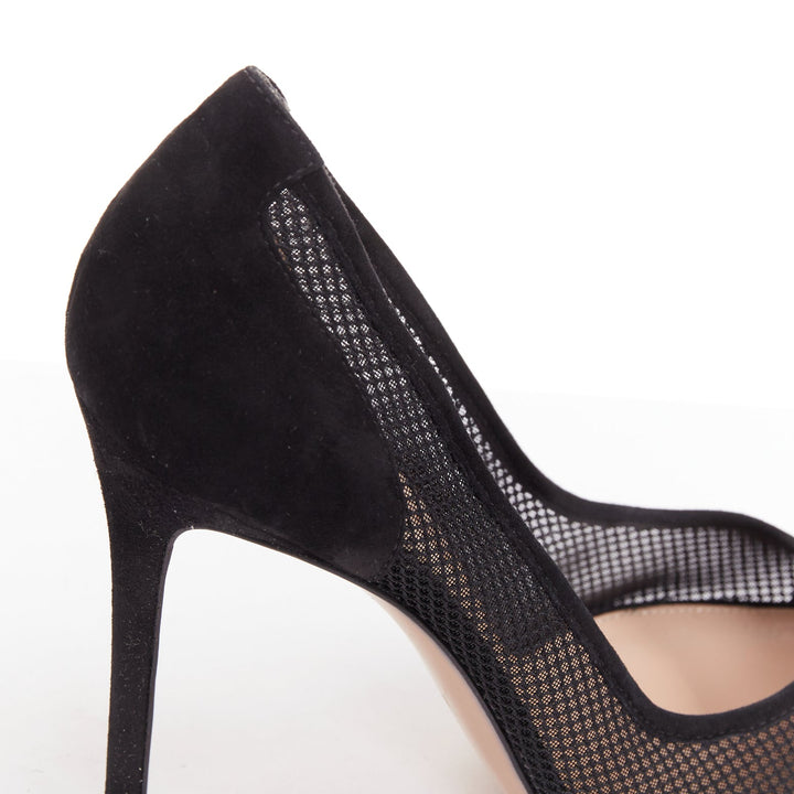 GIANVITO ROSS Follie Camoscio black fishnet suede toe cap pointy pumps EU37.5