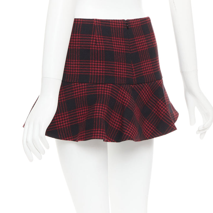 RED VALENTINO red black houndstooth checked flared mini skort IT38 XS