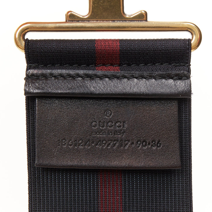 GUCCI 2008 Runway Hysteria Crest maroon black web canvas elastic belt 90cm