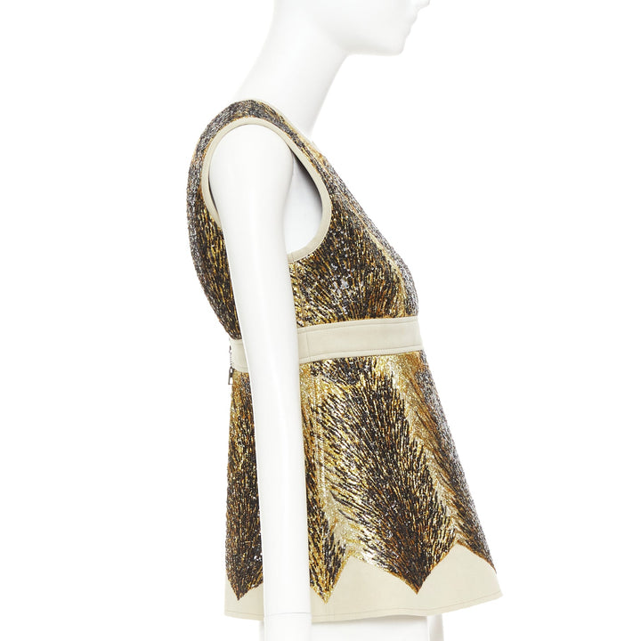 LOUIS VUITTON 2014 gold black sequin embellish neoprene top FR36 S Taylor Swift