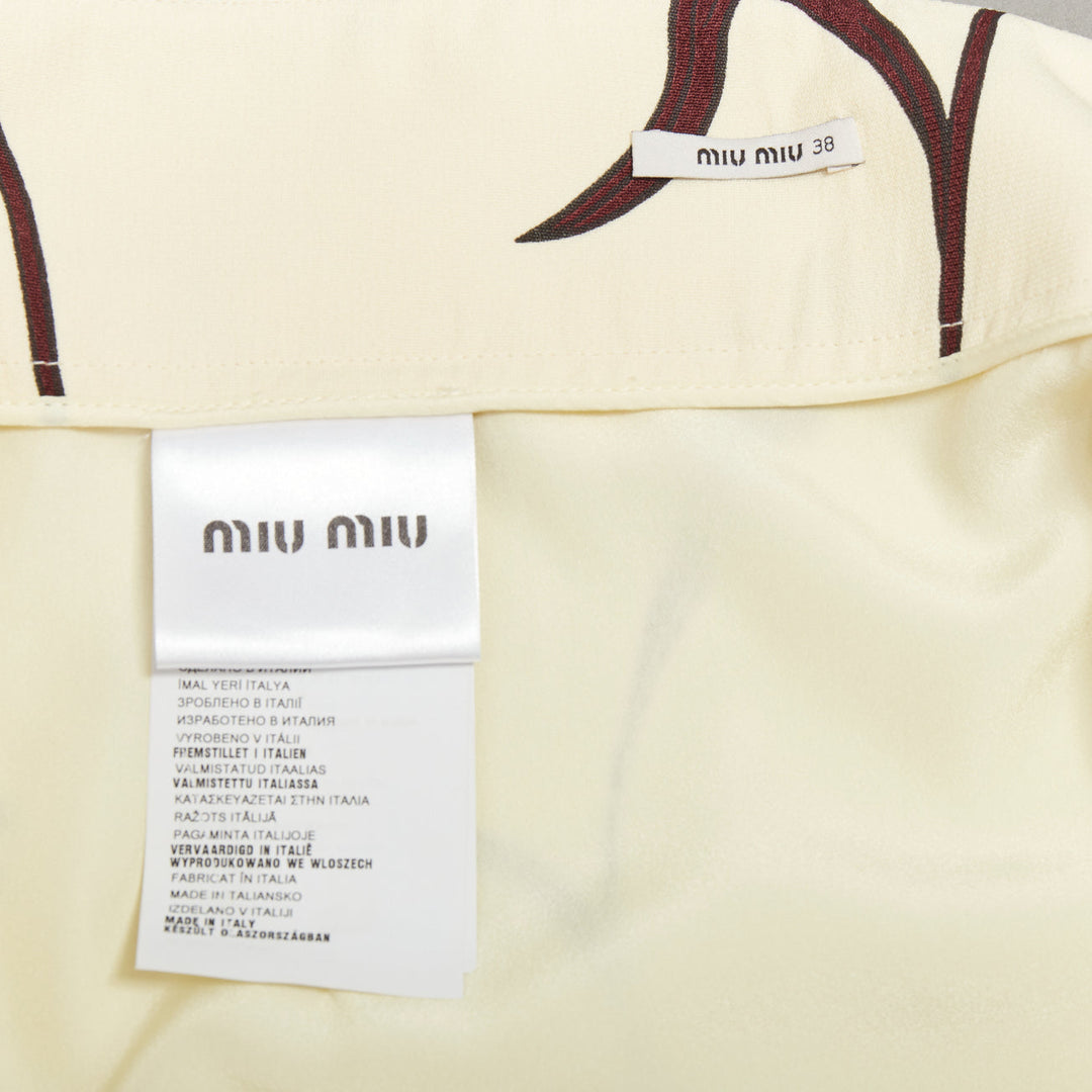 MIU MIU 2014 cream purple floral high waisted Aline skirt IT38 XS