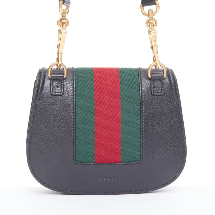 GUCCI Totem black calfskin crystal butterfly logo strap crossbody bag