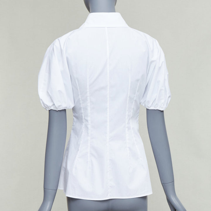 DOLCE GABBANA 2025 white cotton dolman puff sleeve cinched waist shirt IT38 XS