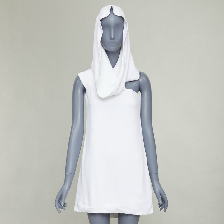 FERRAGAMO Maximilian Davis 2023 Runway Bridal white hood crepe mini dress IT40 S
