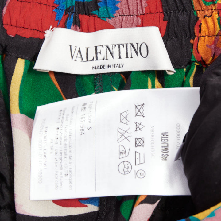 VALENTINO Hawaiian Couure 100% silk crepe parrot floral print high shorts S