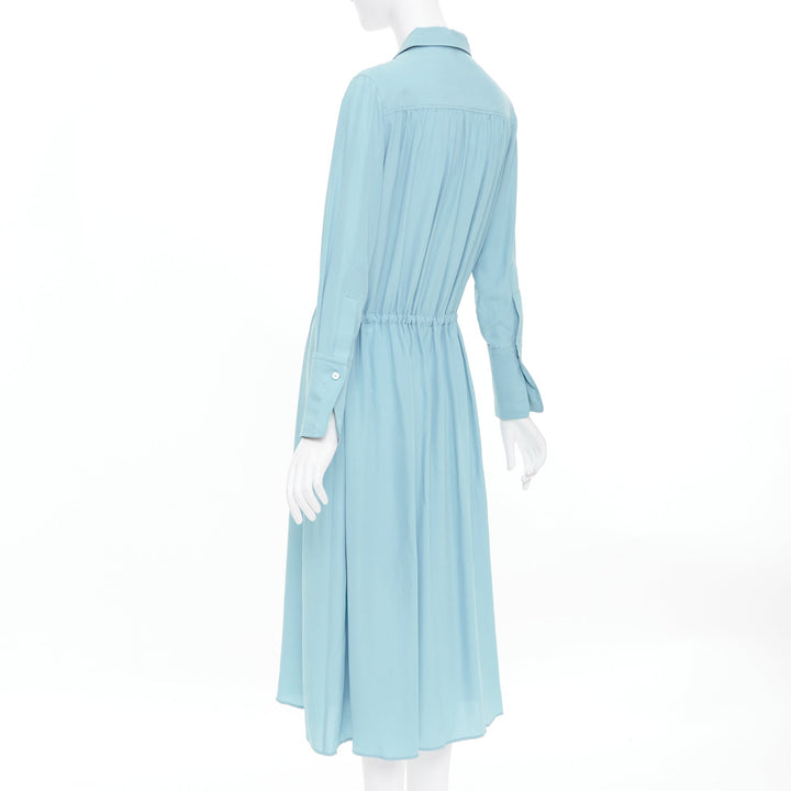 JOSEPH powder blue silk drawstring waist long sleeve button shirt dress FR34 XS