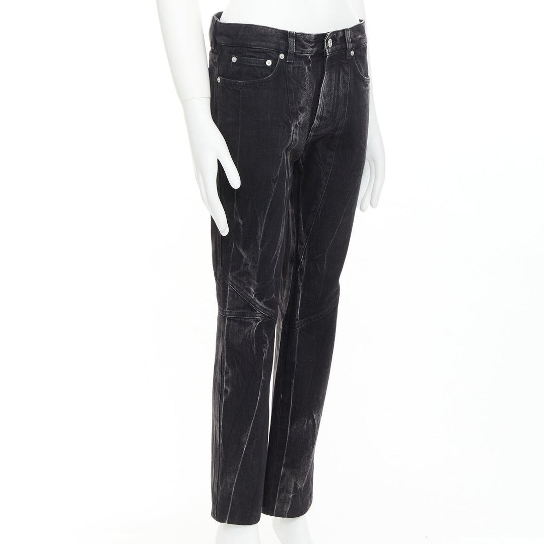 GIVENCHY grey acid washed cotton lightning topstitch panelled jeans 29"