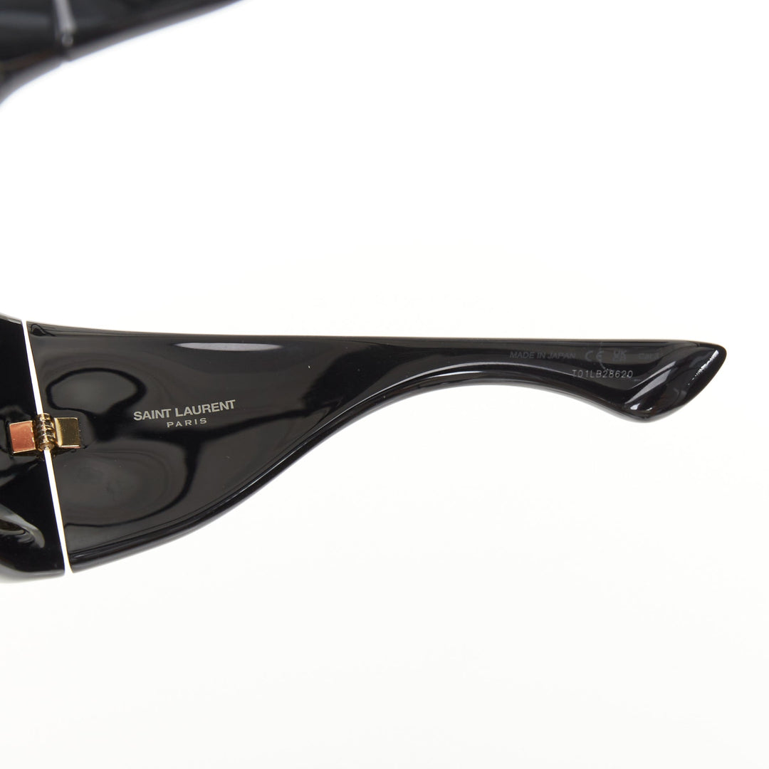 SAINT LAURENT 2023 SL 564 Mask black oversized glossy wrap shield sunglasses