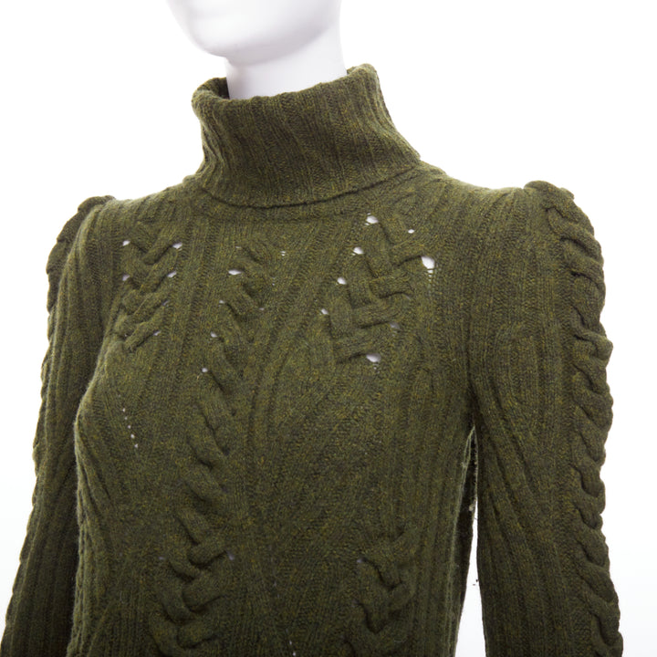 OLD CELINE 2010 Runway Phoebe Philo green wool cashmere cable knit dress S