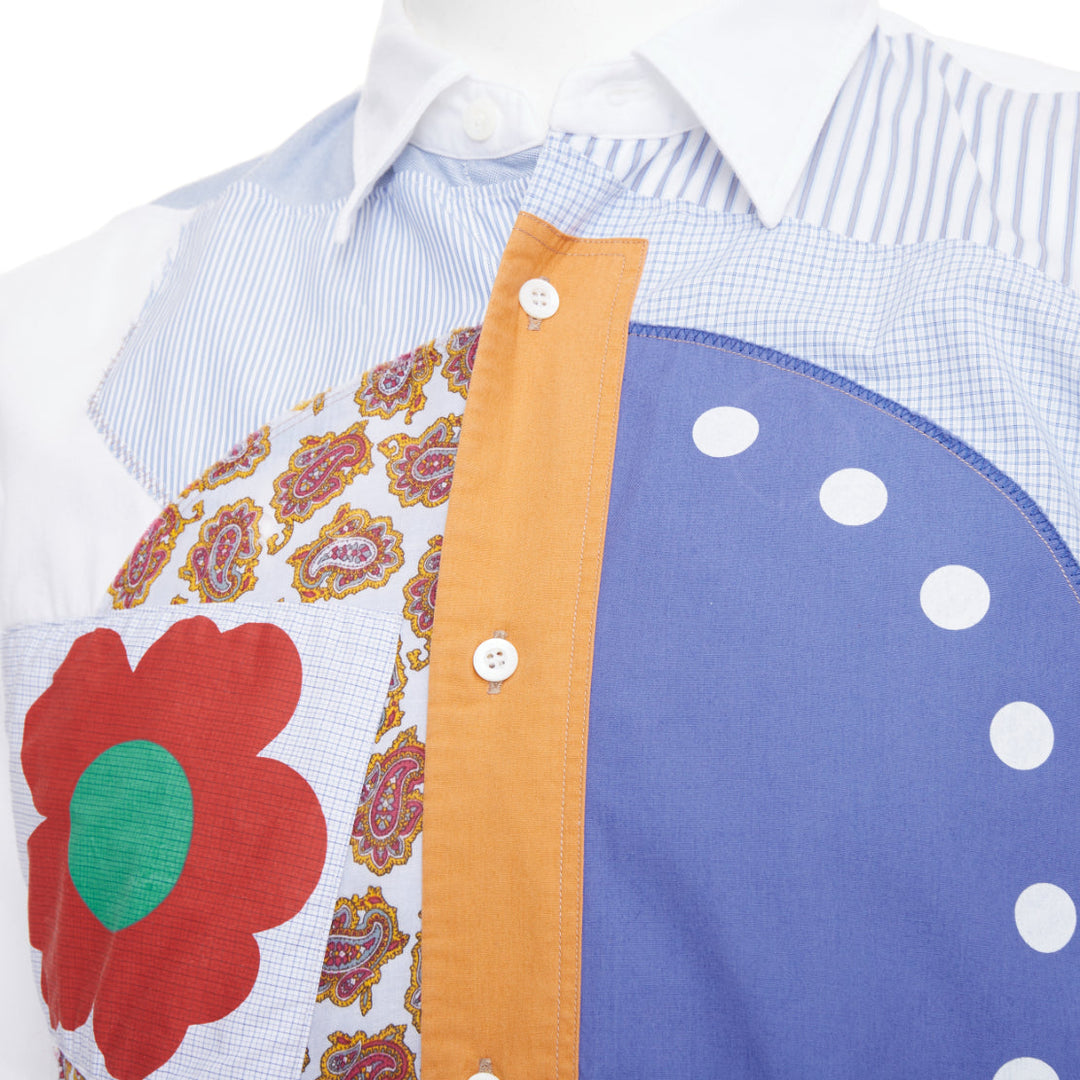 JUNYA WATANABE MAN blue checkered striped patchwork short sleeve button shirt M
