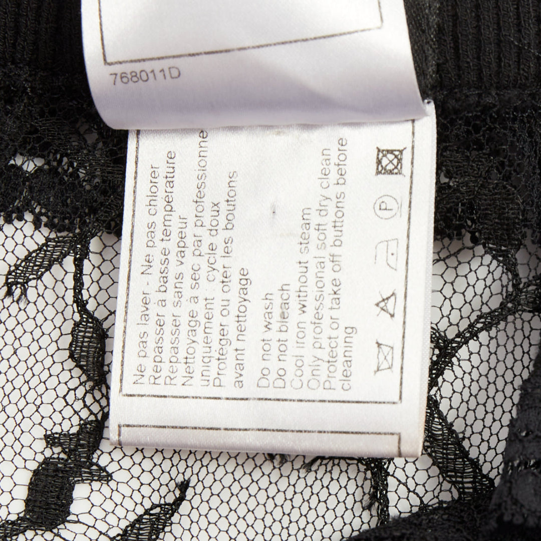 rare CHANEL 07C Vintage sheer floral lace cardigan button up blouse top FR34 XS