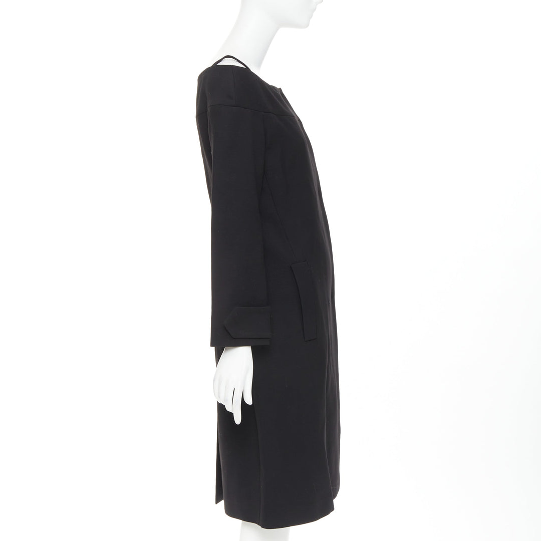 PRADA 2017 black virgin wool off shoulder minimalist coat dress IT40 S
