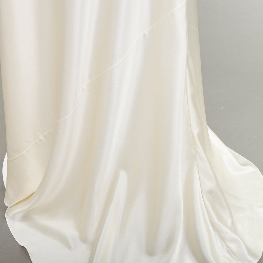 SAINT LAURENT 2022 Bridal ivory silk plunge neck bias cut gown dress FR38 M