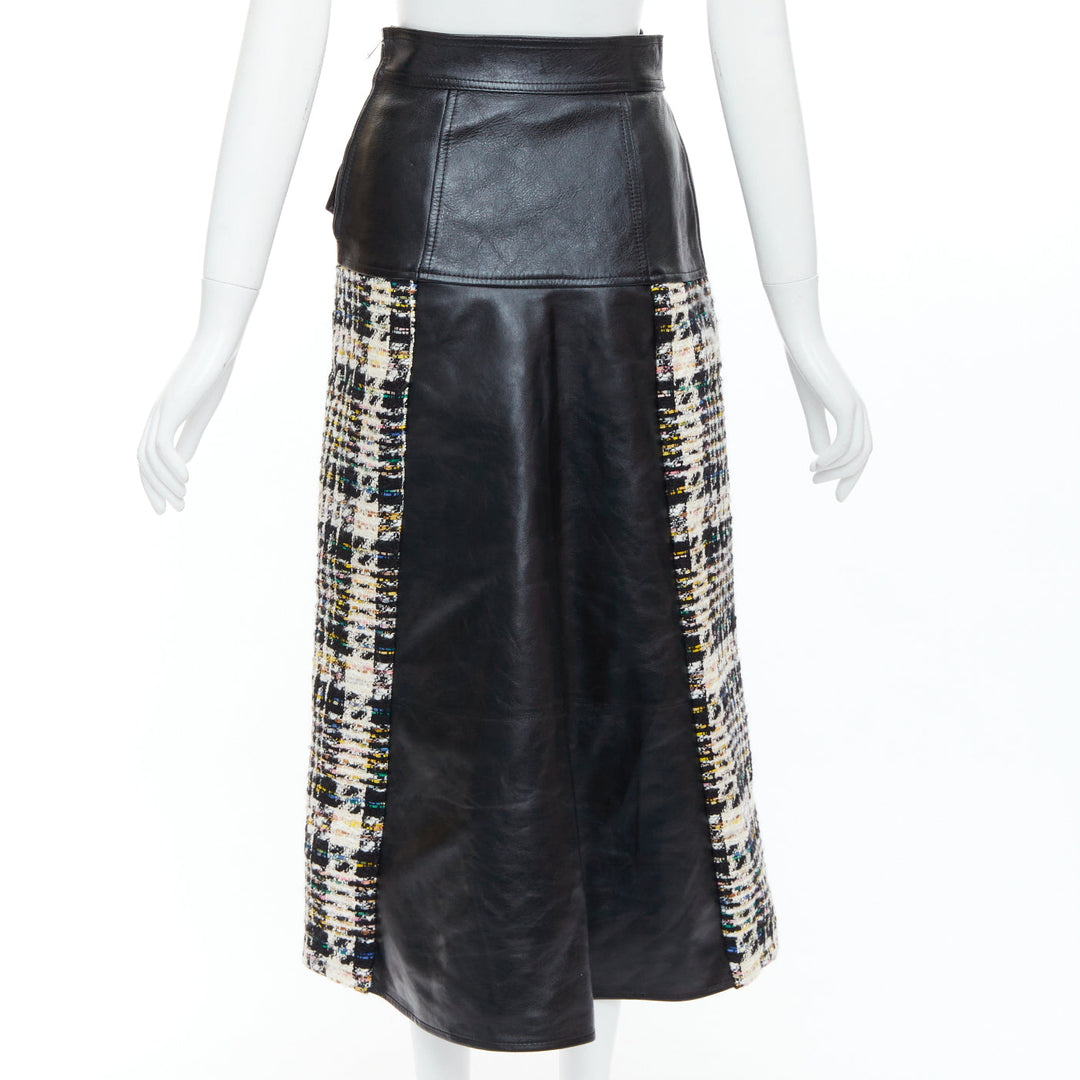 ALEXANDER MCQUEEN 2023 Hybrid leather tweed deconstructed biker skirt IT36 XXS