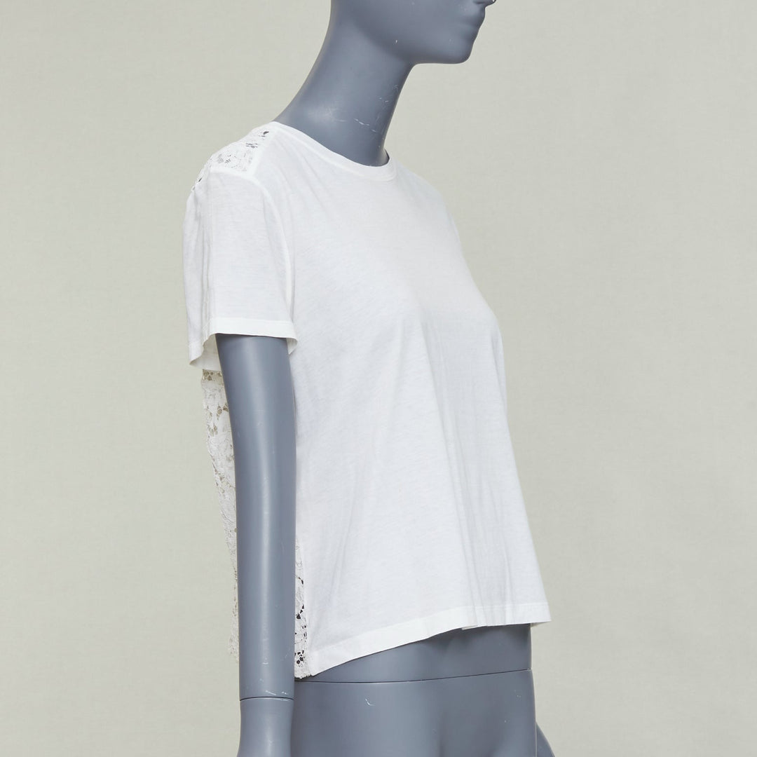 VALENTINO cream cotton intricate lace back sheer hi low tshirt S