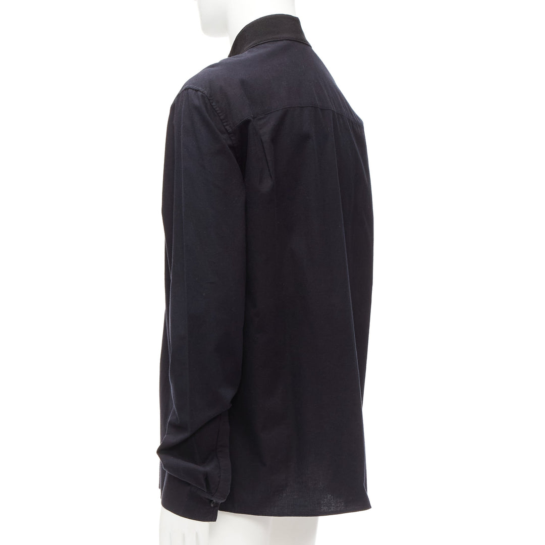 HAIDER ACKERMANN black cotton ribbon trim front bishop dress shirt S