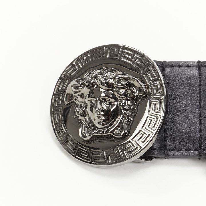 VERSACE Biggie Medusa Medallion Coin silver buckle black belt 110cm 42-46"