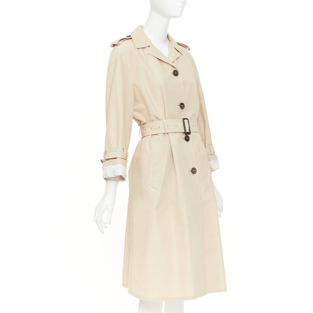 PRADA 2019 beige cotton pinstriped lined raglan sleeves trench coat IT36 XXS