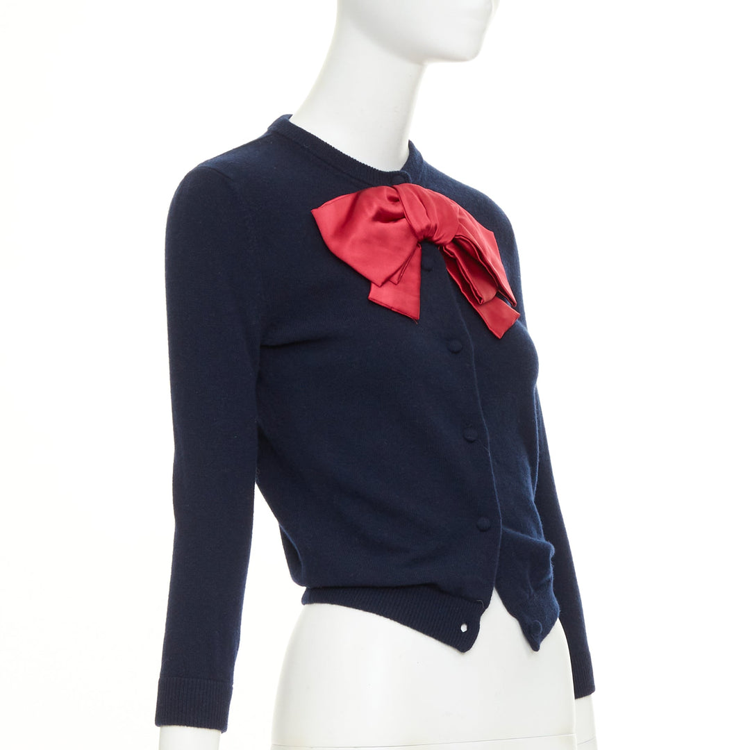 VALENTINO navy virgin wool oversized silk double duchesse satin bow cardigan XS