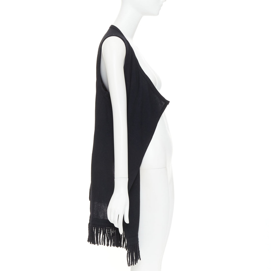 LIMI FEU black wool blend fringe hem open front draped long vest