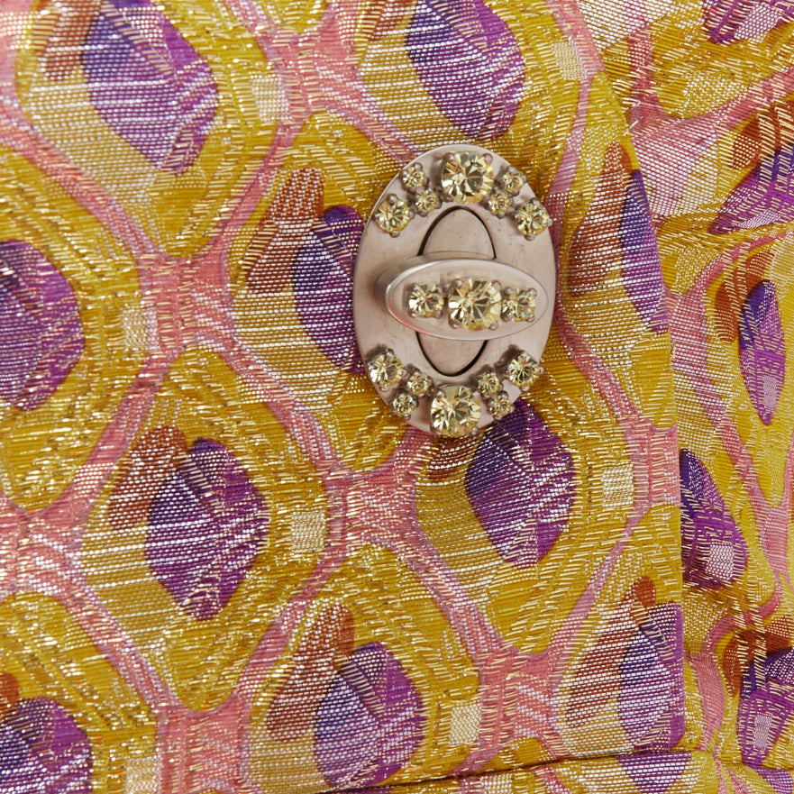 MIU MIU 2009 yellow purple silk wool abstract jacquard turnlock dress IT36 XXS