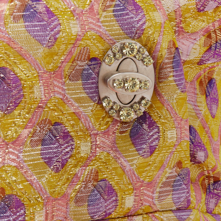 MIU MIU 2009 yellow purple silk wool abstract jacquard turnlock dress IT36 XXS