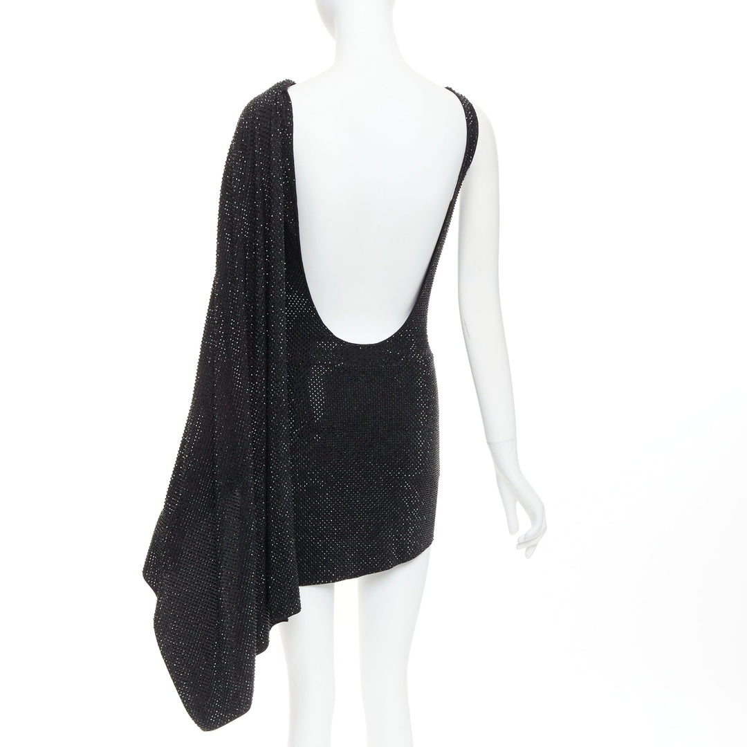 ALEXANDRE VAUTHIER black strass crystal embellished asymmetric draped mini dress