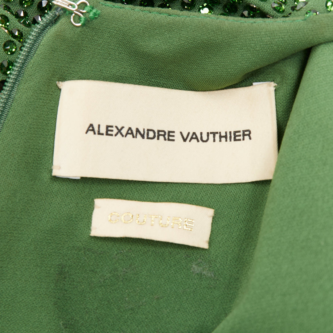 ALEXANDRE VAUTHIER COUTURE SS2019 Runway green crystal pad shoulder dress FR36 S