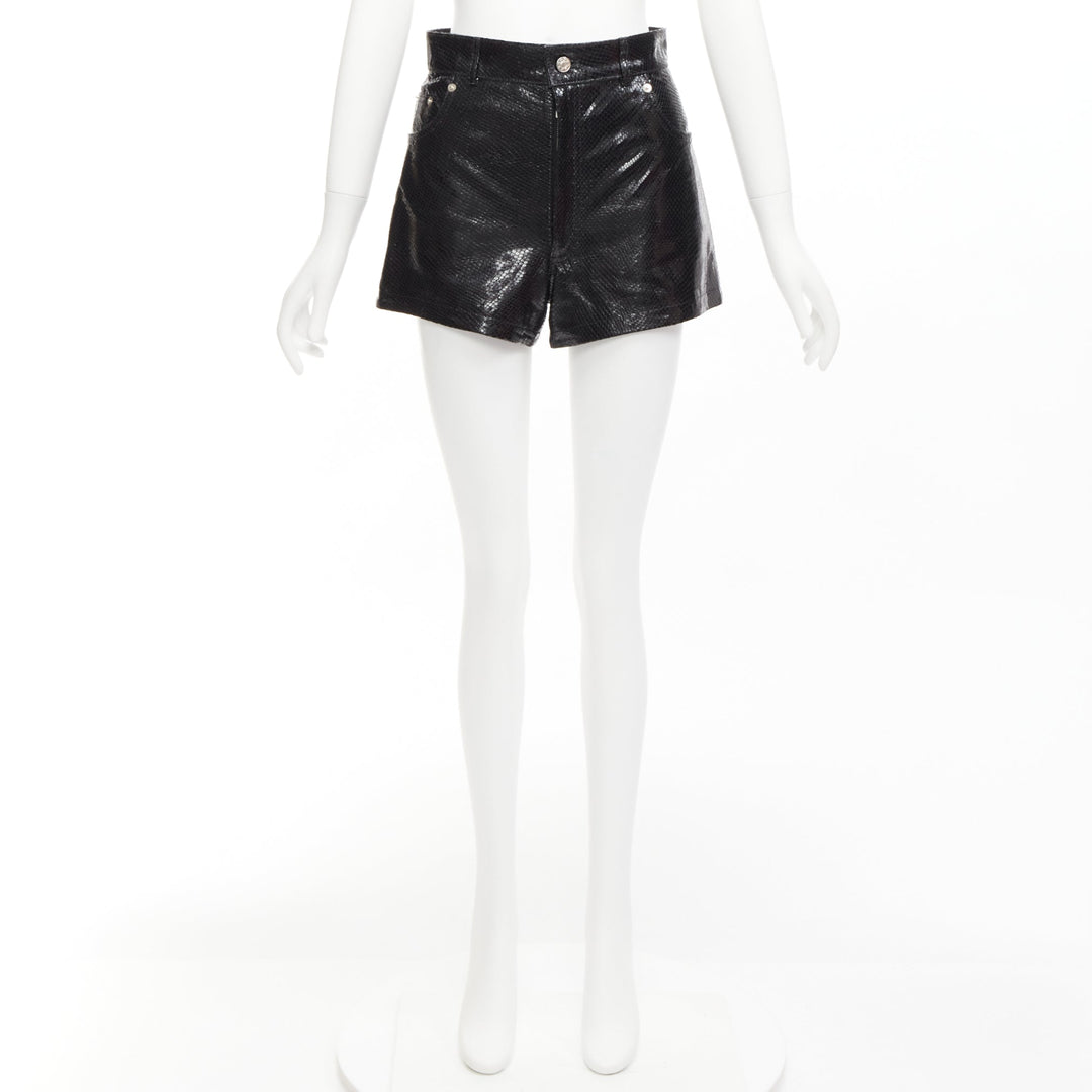 MANOKHI black genuine scaled leather high waisted shorts FR36 XS