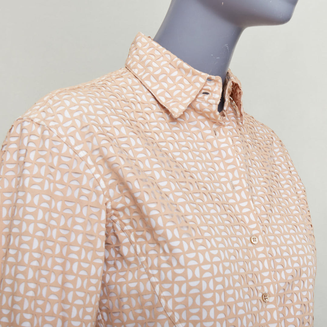 ALAIA 2012 nude cream laser cut overlay cotton peplum shirt dress FR38 M