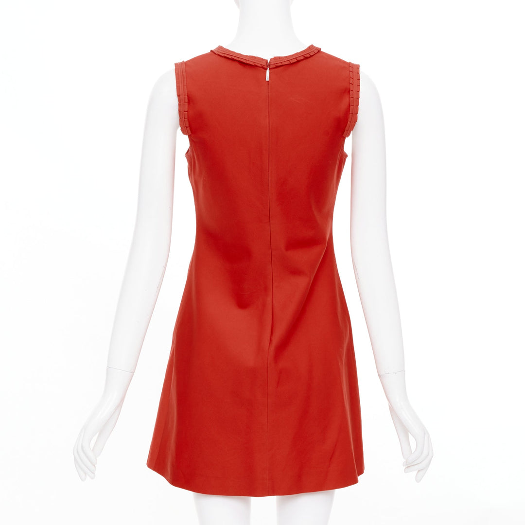 FENDI Vintage red rosette pleated neckline sleeveless casual shift dress IT40